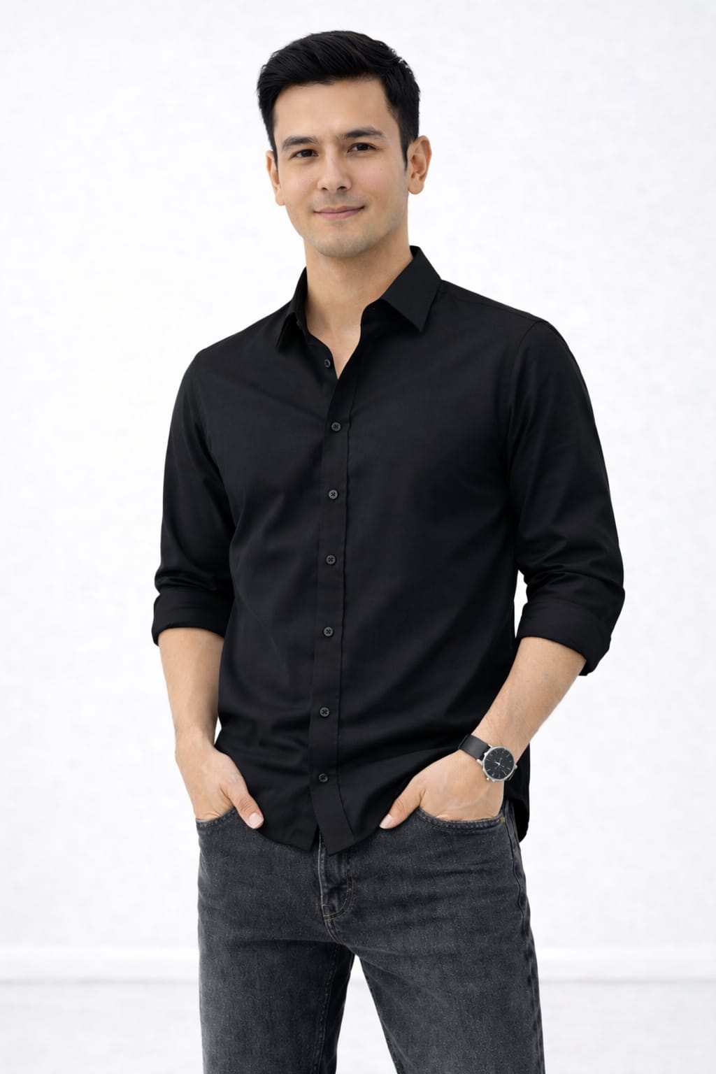 BEBAAK Premium Black/White Slim Fit Shirt for Men | Stretch Cotton | Smart Casual & Formal Wear