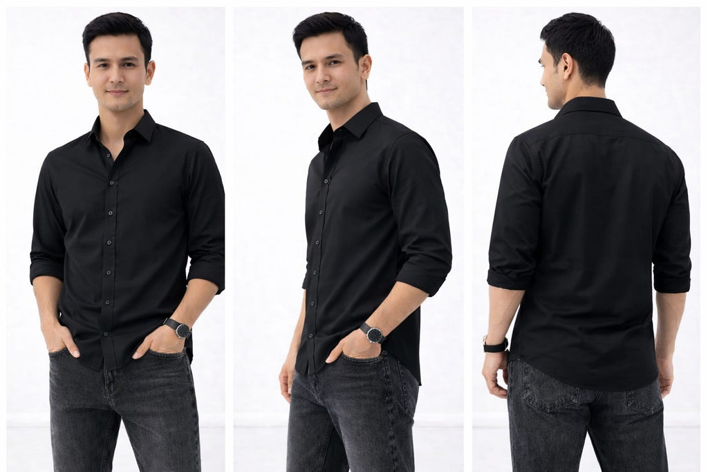 BEBAAK Premium Black/White Slim Fit Shirt for Men | Stretch Cotton | Smart Casual & Formal Wear