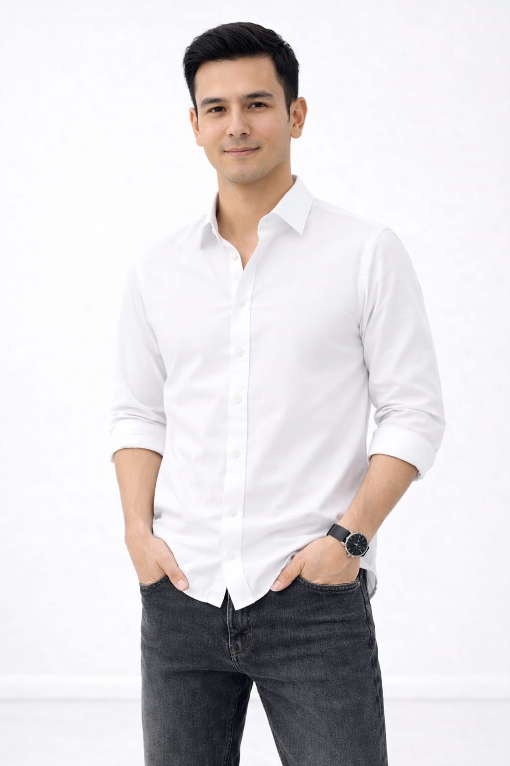 BEBAAK Premium Black/White Slim Fit Shirt for Men | Stretch Cotton | Smart Casual & Formal Wear