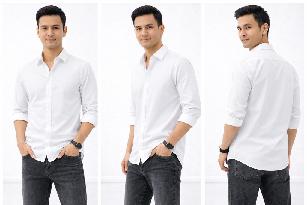 BEBAAK Premium Black/White Slim Fit Shirt for Men | Stretch Cotton | Smart Casual & Formal Wear